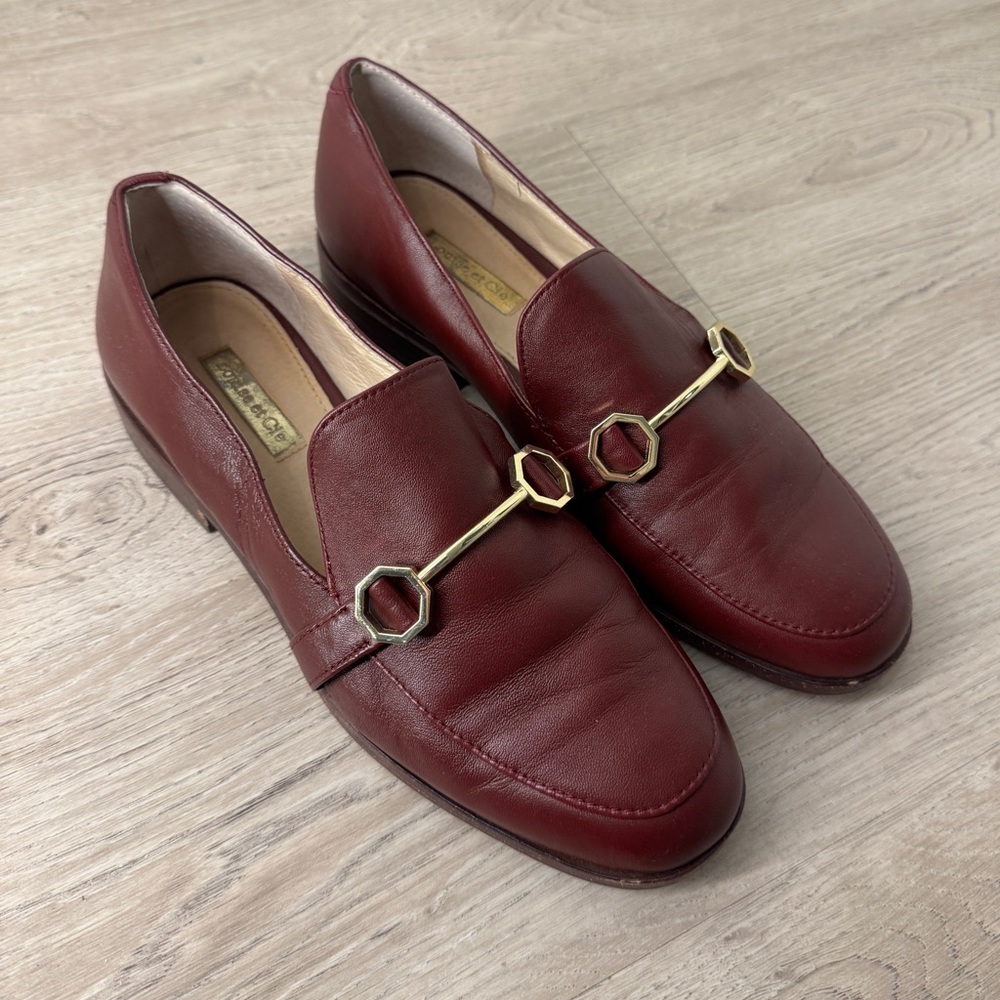 Women's Burgundy Loafers with Gold Detail